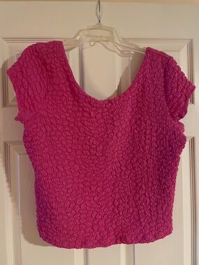 Anthropologie Textured Scoop Top in Fuchsia Pink